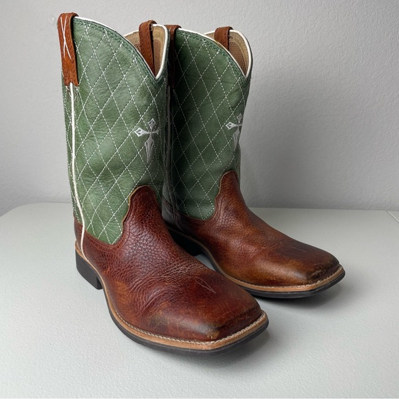 Twisted X Shoes Twisted X Kids Green Brown Leather Western Cowboy